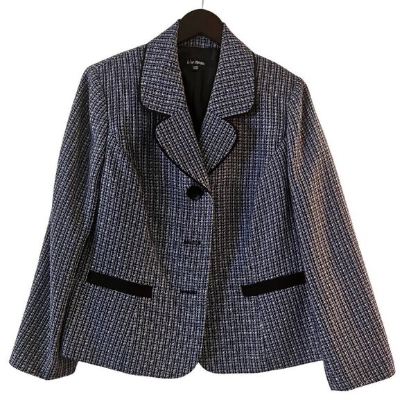 Le Suit Plus Tweed Blazer Jacket, Navy, 14W - Picture 1 of 7
